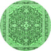 Round Machine Washable Medallion Emerald Green Traditional Area Rugs, wshtr1023emgrn