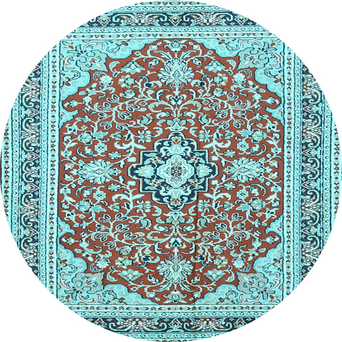 Round Medallion Light Blue Traditional Rug, tr1023lblu