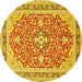 Round Machine Washable Medallion Yellow Traditional Rug, wshtr1023yw