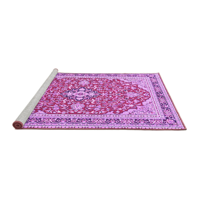 Sideview of Machine Washable Medallion Purple Traditional Area Rugs, wshtr1023pur