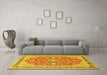 Machine Washable Medallion Yellow Traditional Rug in a Living Room, wshtr1023yw