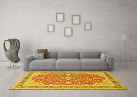 Machine Washable Medallion Yellow Traditional Rug, wshtr1023yw