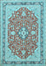 Machine Washable Medallion Light Blue Traditional Rug, wshtr1023lblu