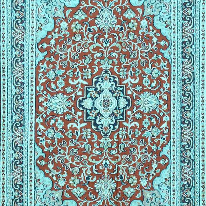 Machine Washable Medallion Light Blue Traditional Rug, wshtr1023lblu
