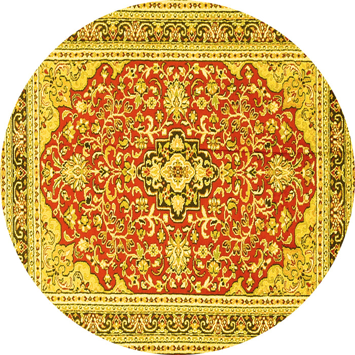 Round Medallion Yellow Traditional Rug, tr1023yw