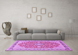 Machine Washable Medallion Purple Traditional Area Rugs in a Living Room, wshtr1023pur