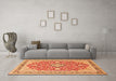 Machine Washable Medallion Orange Traditional Area Rugs in a Living Room, wshtr1023org