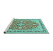 Sideview of Machine Washable Medallion Turquoise Traditional Area Rugs, wshtr1023turq