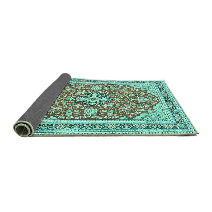 Sideview of Medallion Turquoise Traditional Rug, tr1023turq