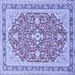 Square Machine Washable Medallion Blue Traditional Rug, wshtr1023blu