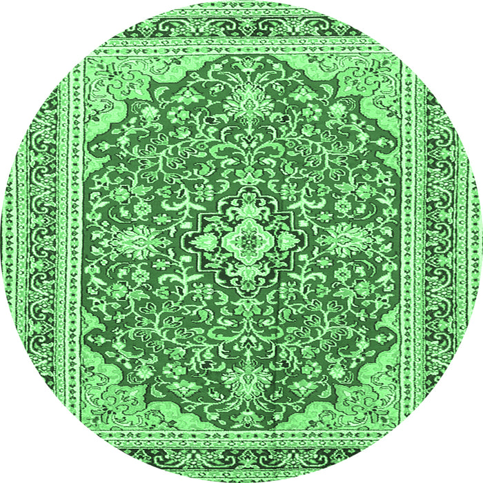 Round Medallion Emerald Green Traditional Rug, tr1023emgrn