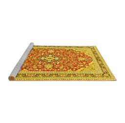 Sideview of Machine Washable Medallion Yellow Traditional Rug, wshtr1023yw