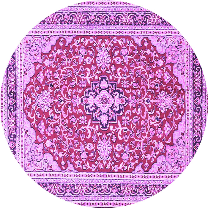Round Machine Washable Medallion Purple Traditional Area Rugs, wshtr1023pur