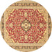 Round Machine Washable Medallion Brown Traditional Rug, wshtr1023brn