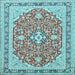 Square Machine Washable Medallion Light Blue Traditional Rug, wshtr1023lblu