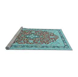 Sideview of Machine Washable Medallion Light Blue Traditional Rug, wshtr1023lblu