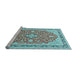 Sideview of Machine Washable Medallion Light Blue Traditional Rug, wshtr1023lblu