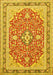 Machine Washable Medallion Yellow Traditional Rug, wshtr1023yw