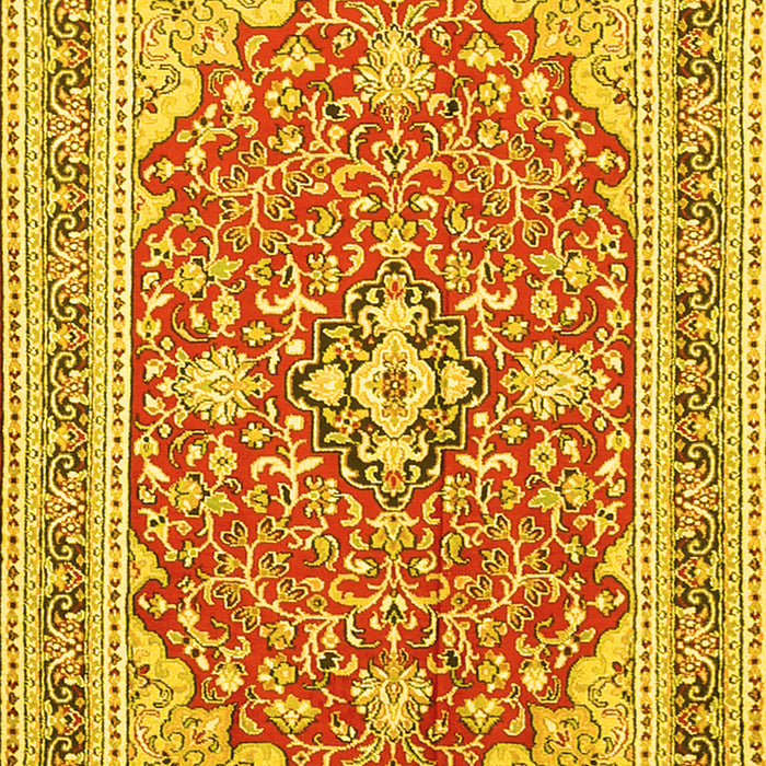 Machine Washable Medallion Yellow Traditional Rug, wshtr1023yw