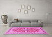 Machine Washable Medallion Pink Traditional Rug in a Living Room, wshtr1023pnk