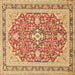 Square Machine Washable Medallion Brown Traditional Rug, wshtr1023brn