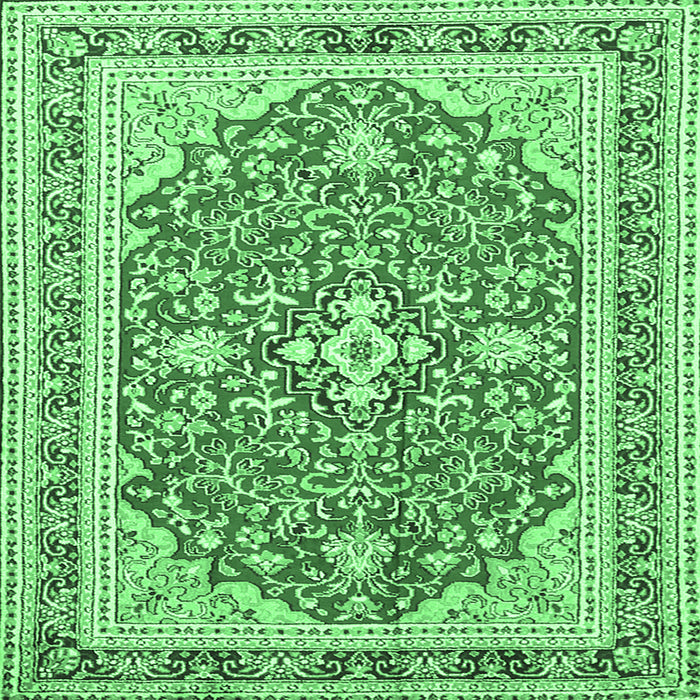 Square Medallion Emerald Green Traditional Rug, tr1023emgrn