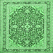 Square Medallion Emerald Green Traditional Rug, tr1023emgrn