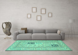 Machine Washable Persian Turquoise Traditional Area Rugs in a Living Room,, wshtr1024turq