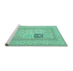 Sideview of Machine Washable Persian Turquoise Traditional Area Rugs, wshtr1024turq