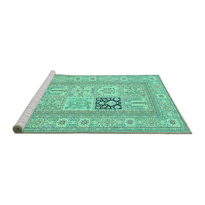 Sideview of Machine Washable Persian Turquoise Traditional Area Rugs, wshtr1024turq