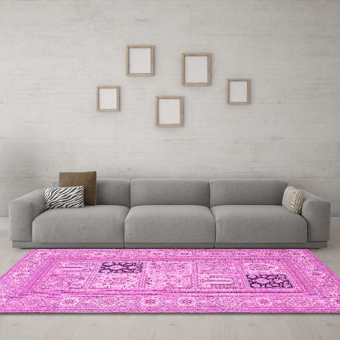 Machine Washable Persian Pink Traditional Rug in a Living Room, wshtr1024pnk