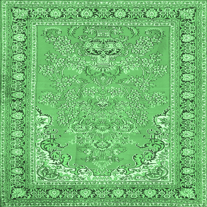 Square Machine Washable Persian Emerald Green Traditional Area Rugs, wshtr1025emgrn