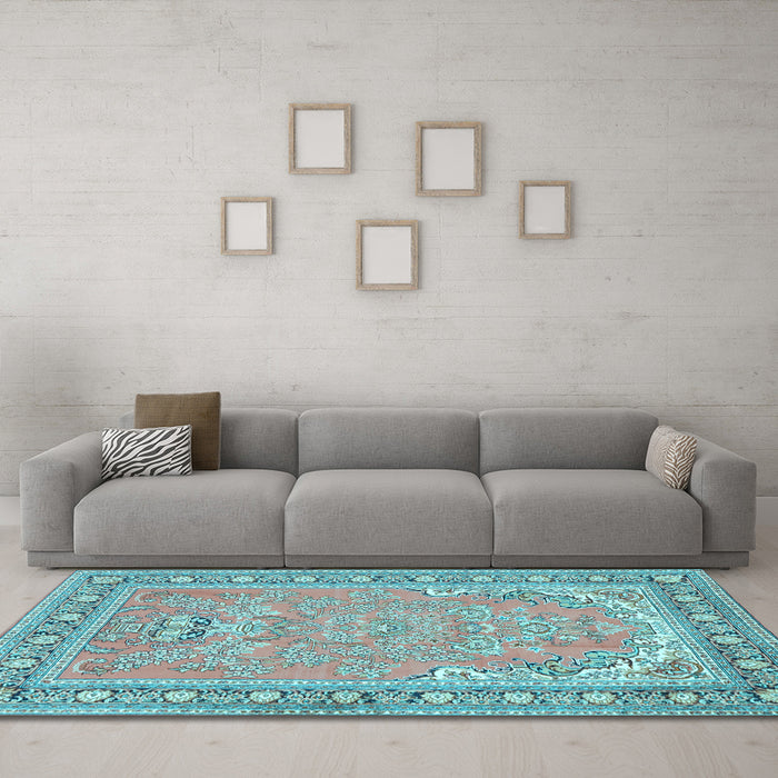 Machine Washable Persian Light Blue Traditional Rug in a Living Room, wshtr1025lblu