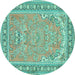 Round Machine Washable Persian Turquoise Traditional Area Rugs, wshtr1025turq