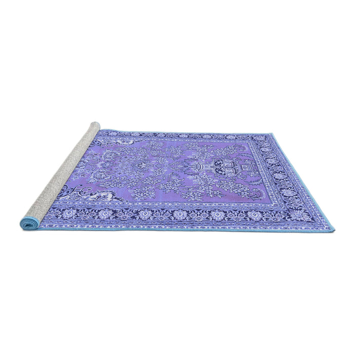 Sideview of Machine Washable Persian Blue Traditional Rug, wshtr1025blu