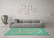 Machine Washable Persian Turquoise Traditional Area Rugs in a Living Room,, wshtr1025turq