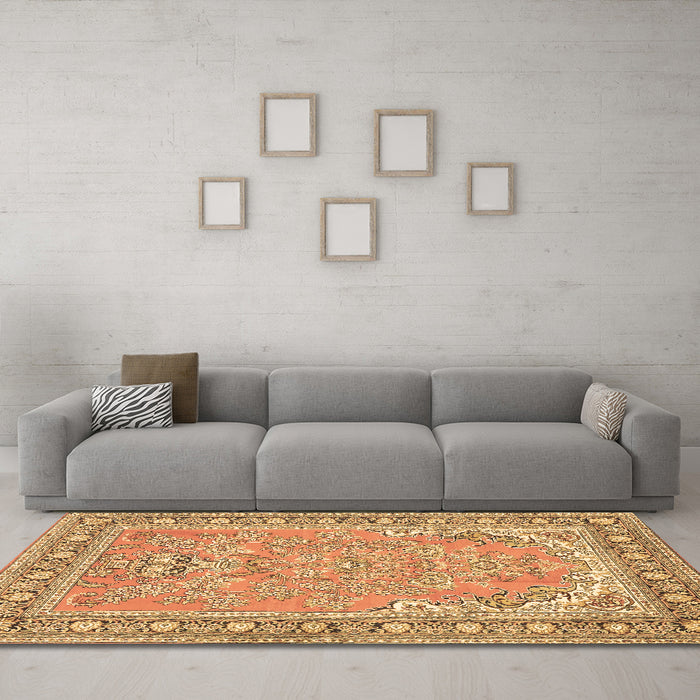Machine Washable Persian Brown Traditional Rug in a Living Room,, wshtr1025brn