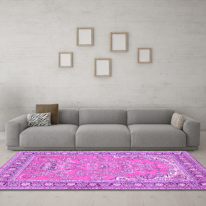Machine Washable Persian Purple Traditional Area Rugs in a Living Room, wshtr1025pur