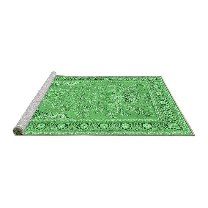 Sideview of Machine Washable Persian Emerald Green Traditional Area Rugs, wshtr1025emgrn