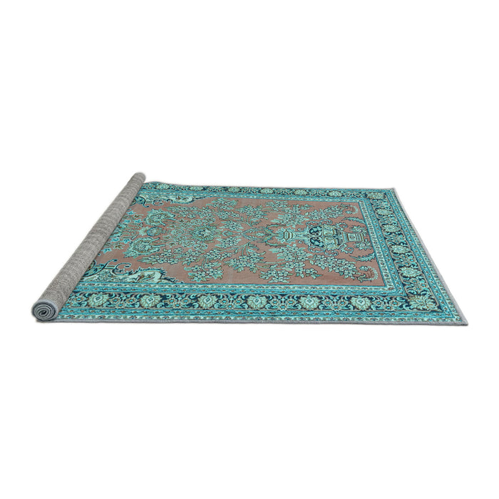 Sideview of Machine Washable Persian Light Blue Traditional Rug, wshtr1025lblu