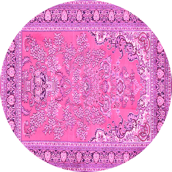 Round Machine Washable Persian Pink Traditional Rug, wshtr1025pnk