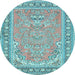 Round Machine Washable Persian Light Blue Traditional Rug, wshtr1025lblu