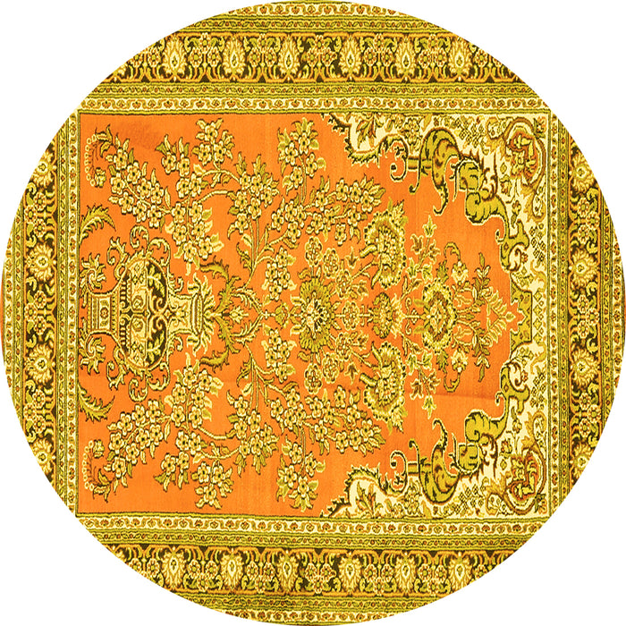 Round Machine Washable Persian Yellow Traditional Rug, wshtr1025yw