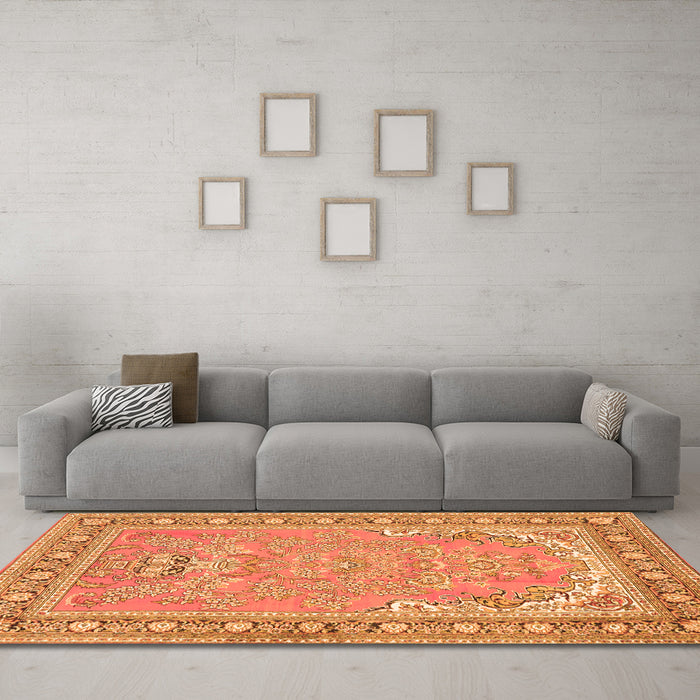 Machine Washable Persian Orange Traditional Area Rugs in a Living Room, wshtr1025org