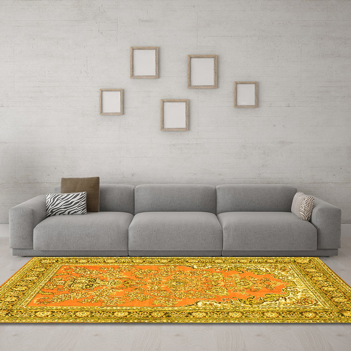 Machine Washable Persian Yellow Traditional Rug in a Living Room, wshtr1025yw