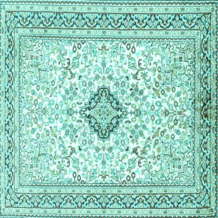 Square Medallion Turquoise Traditional Rug, tr1026turq