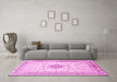 Machine Washable Medallion Pink Traditional Rug in a Living Room, wshtr1026pnk