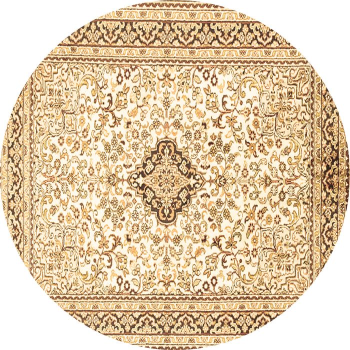 Round Machine Washable Medallion Brown Traditional Rug, wshtr1026brn