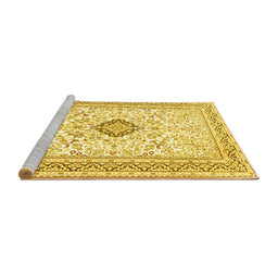 Sideview of Machine Washable Medallion Yellow Traditional Rug, wshtr1026yw