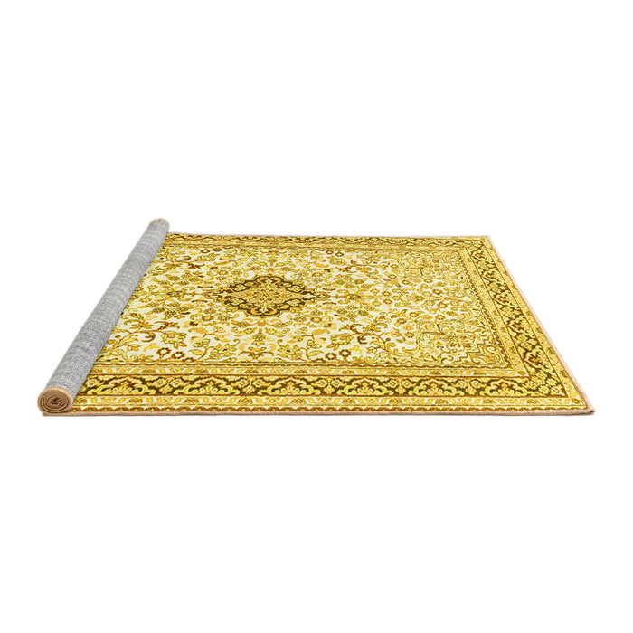 Sideview of Machine Washable Medallion Yellow Traditional Rug, wshtr1026yw